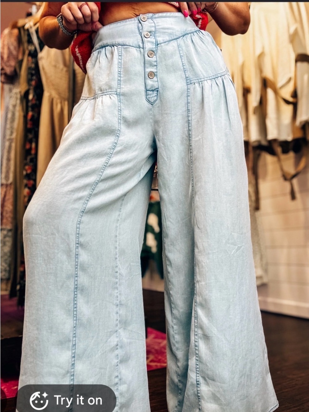 Light Blue High-Rise Wide-Leg Pants